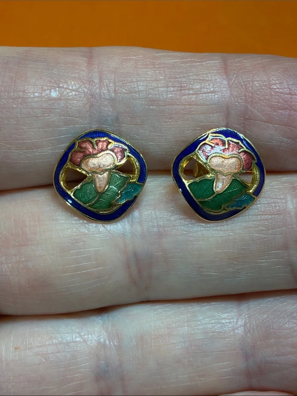 Floral Enamel Stud Earrings in Blue, Pink & Green